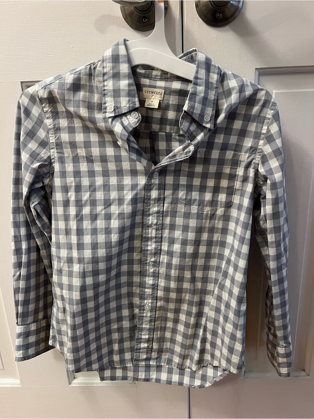 Crewcuts Gray & White Gingham Button-Down Shirt boys size 8